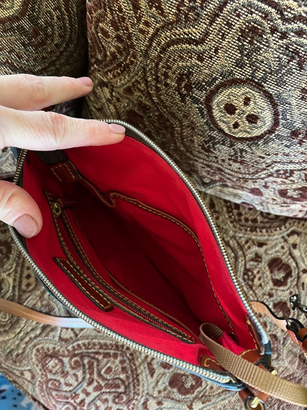 Dooney & Bourke Navy and Brown Leather Crossbody Bag - Picture 3 of 3